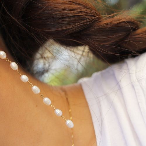 淡水パール】14kgf ライスパールのロングピアス/イヤリング ピアス