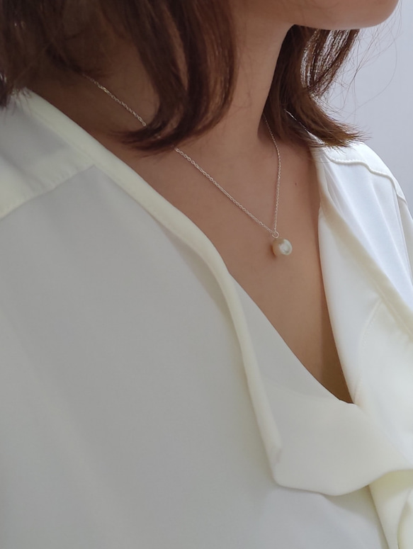 母の日に♡-Silver 925~国産アコヤ本真珠　8mm 1粒　シルバーチェーンネックレス 5枚目の画像