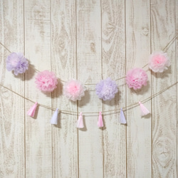 [均碼] 蓬鬆可愛的絨球和流蘇粉色花環套裝 第2張的照片