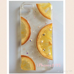 iPhone5/5S オレンジ いっぱい フレッシュ ジューシーフルーツ 虹色 押し花 素材 ケース スマホ 2枚目の画像