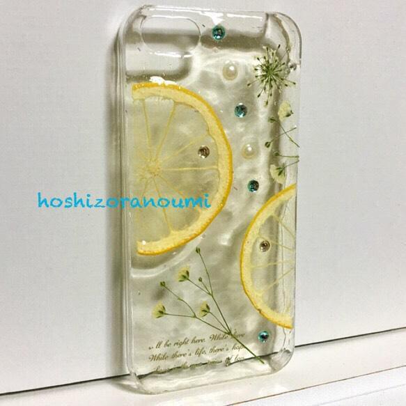 iPhone5/5S 本物 レモン かすみ草 レースフラワー シンプル スッキリ 上品に♪ 押し花 素材 ケース 4枚目の画像