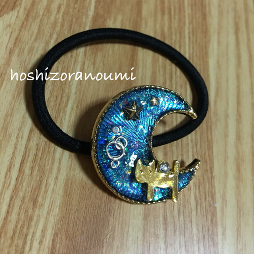 猫　レジンヘアゴム　ブルーキラキラブルー d4f26dc8ba4c194e29ae53d3841ed6