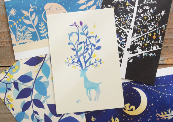 送料無料】爽やかなコバルトブルーの森・ポストカード5枚セット ポスト