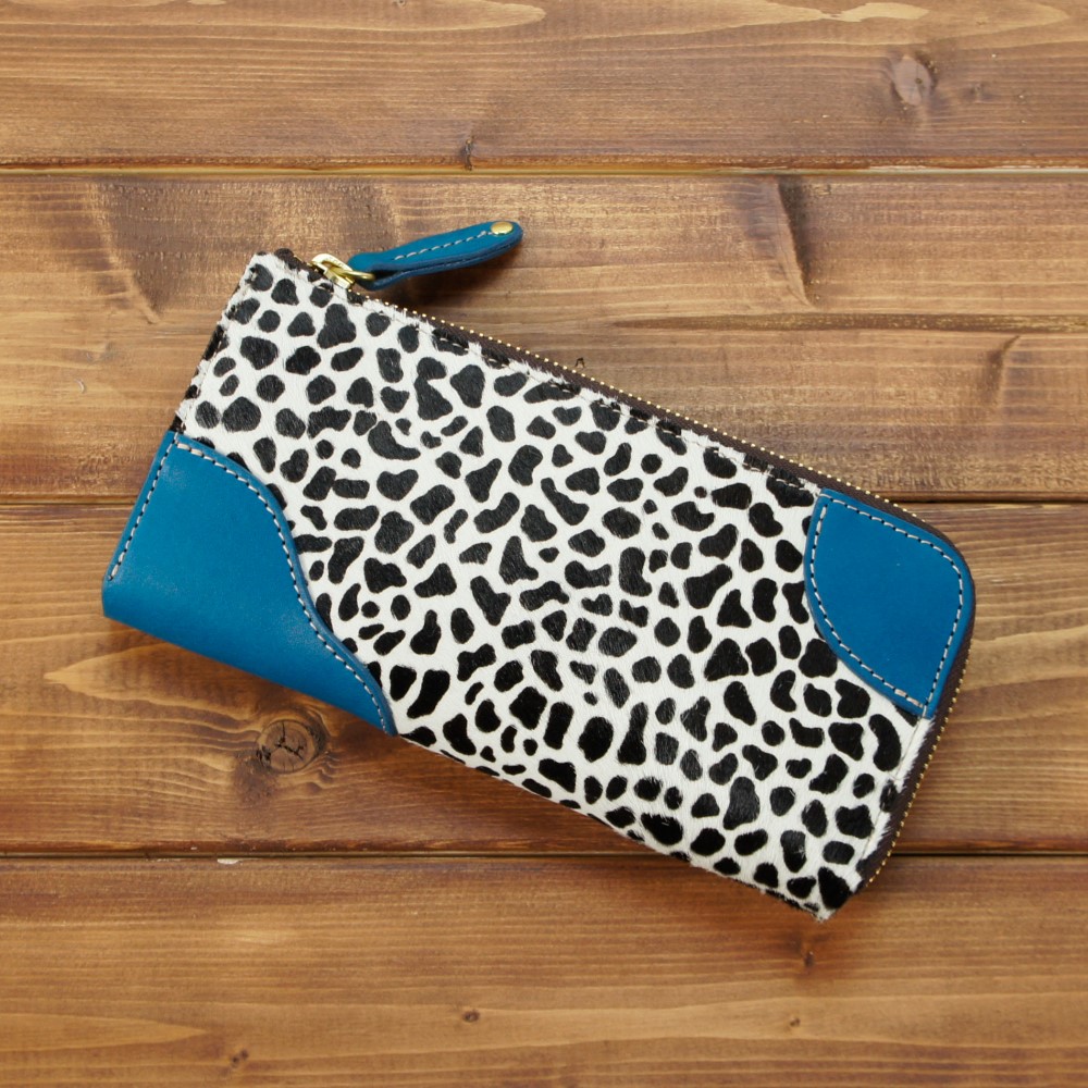 【 Calfar / カーファー 】 エルジップウォレット　(ブルー/チーター)