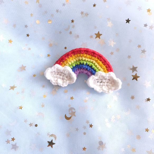 編みぐるみ可愛いレインボー虹毛糸プローチ 5枚目の画像