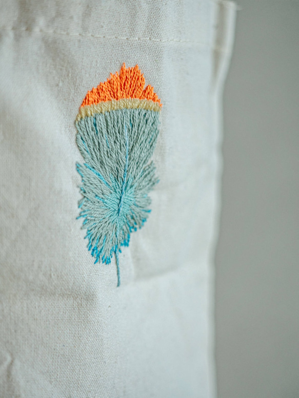 橘尾羽毛 手工刺繡飲料袋、一杯袋 Handmade客製化 晴好物 第4張的照片