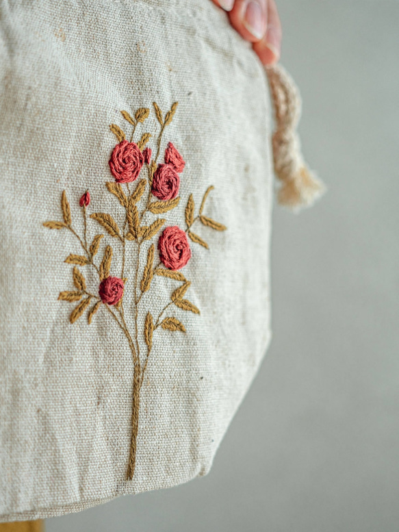 Rose tree 玫瑰花樹 手工刺繡便當束口袋 Handmade客製化 晴好物 第4張的照片