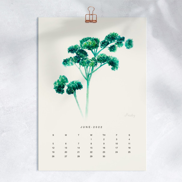 2022年の植物の壁掛けカレンダー・水彩画のシンプルな緑の植物のカレンダー cc04 4枚目の画像