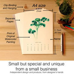 2022年の植物の壁掛けカレンダー・水彩画のシンプルな緑の植物のカレンダー cc04 10枚目の画像