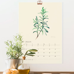 2022年の植物の壁掛けカレンダー・水彩画のシンプルな緑の植物のカレンダー ff03 2枚目の画像