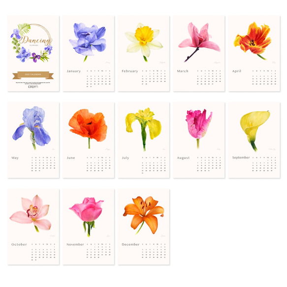 花の舞 2022水彩花朵年曆掛曆桌曆 客制祝福語logo 聖誕禮物 s10 第6張的照片