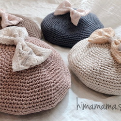 コットン100 ハンドメイド ベレー帽 手染めレースリボン ベビー キッズ