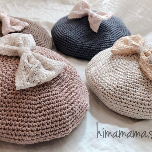コットン100 ハンドメイド ベレー帽 手染めレースリボン ベビー キッズ