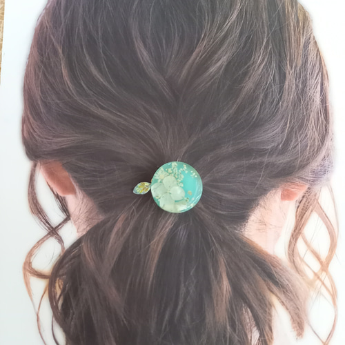紫陽花と小花のヘアゴム・ミントグリーン ヘアゴム chieno.sou&anemone 