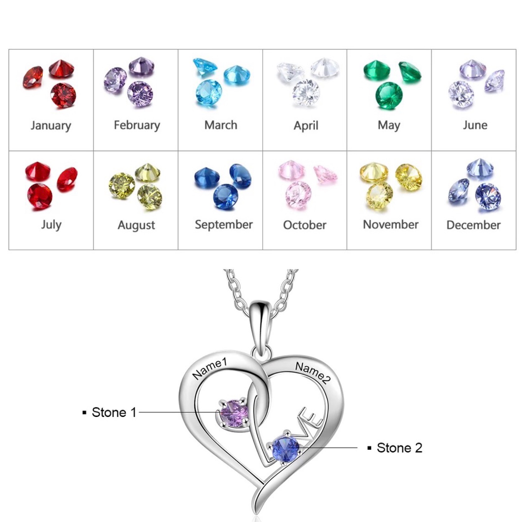 オーダーメイド 名入れ 誕生石 ハート ネックレス ジルコニア