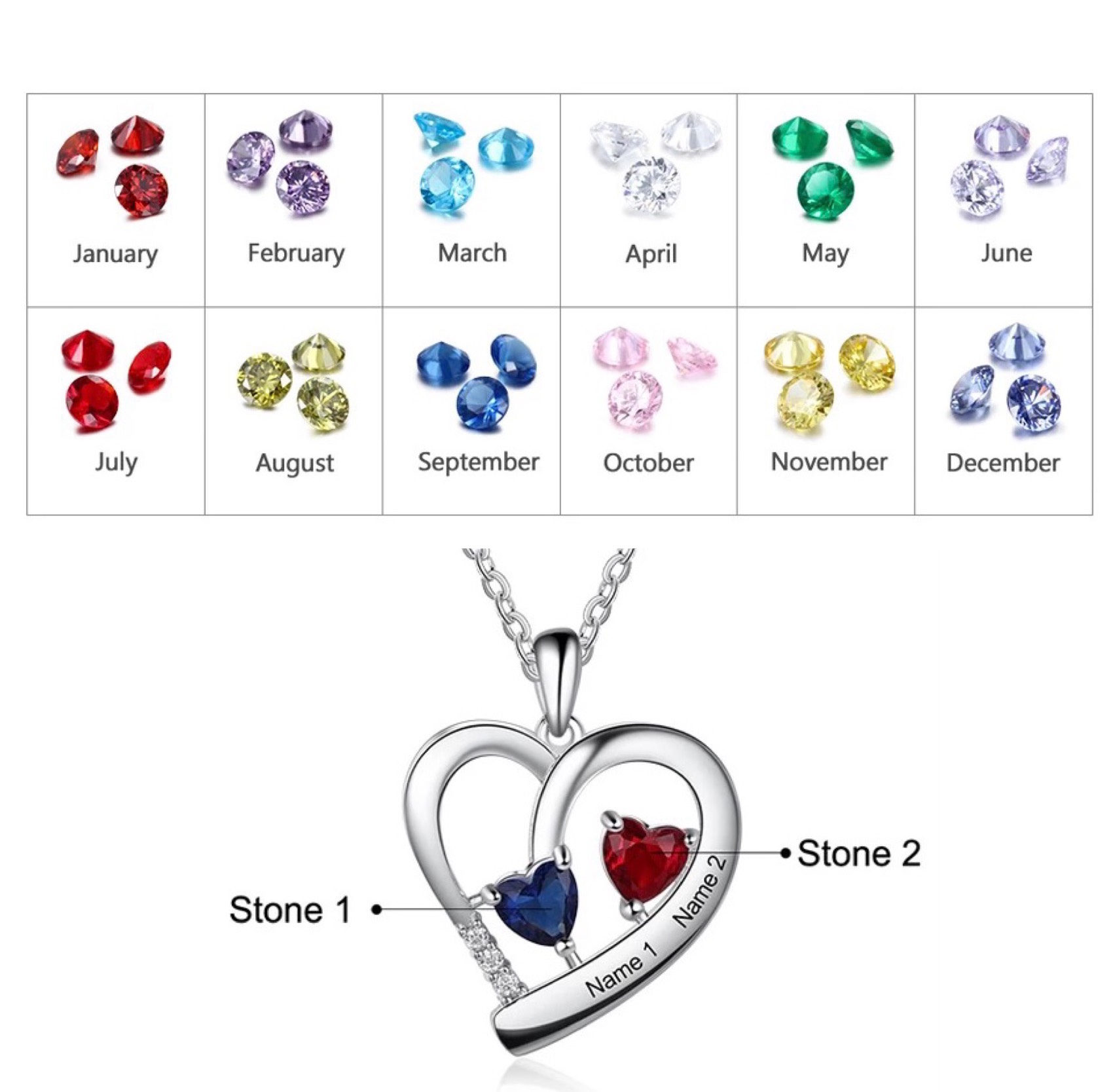 オーダーメイド 名入れ 誕生石 ハート ネックレス ジルコニア