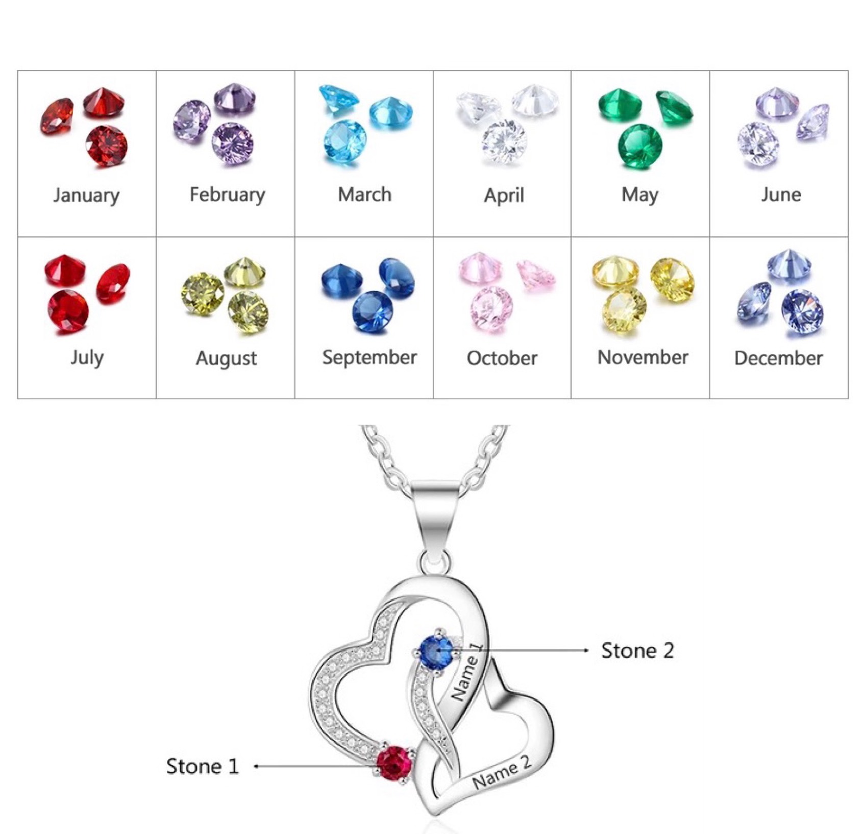 オーダーメイド 名入れ 誕生石 ハート ネックレス ジルコニア