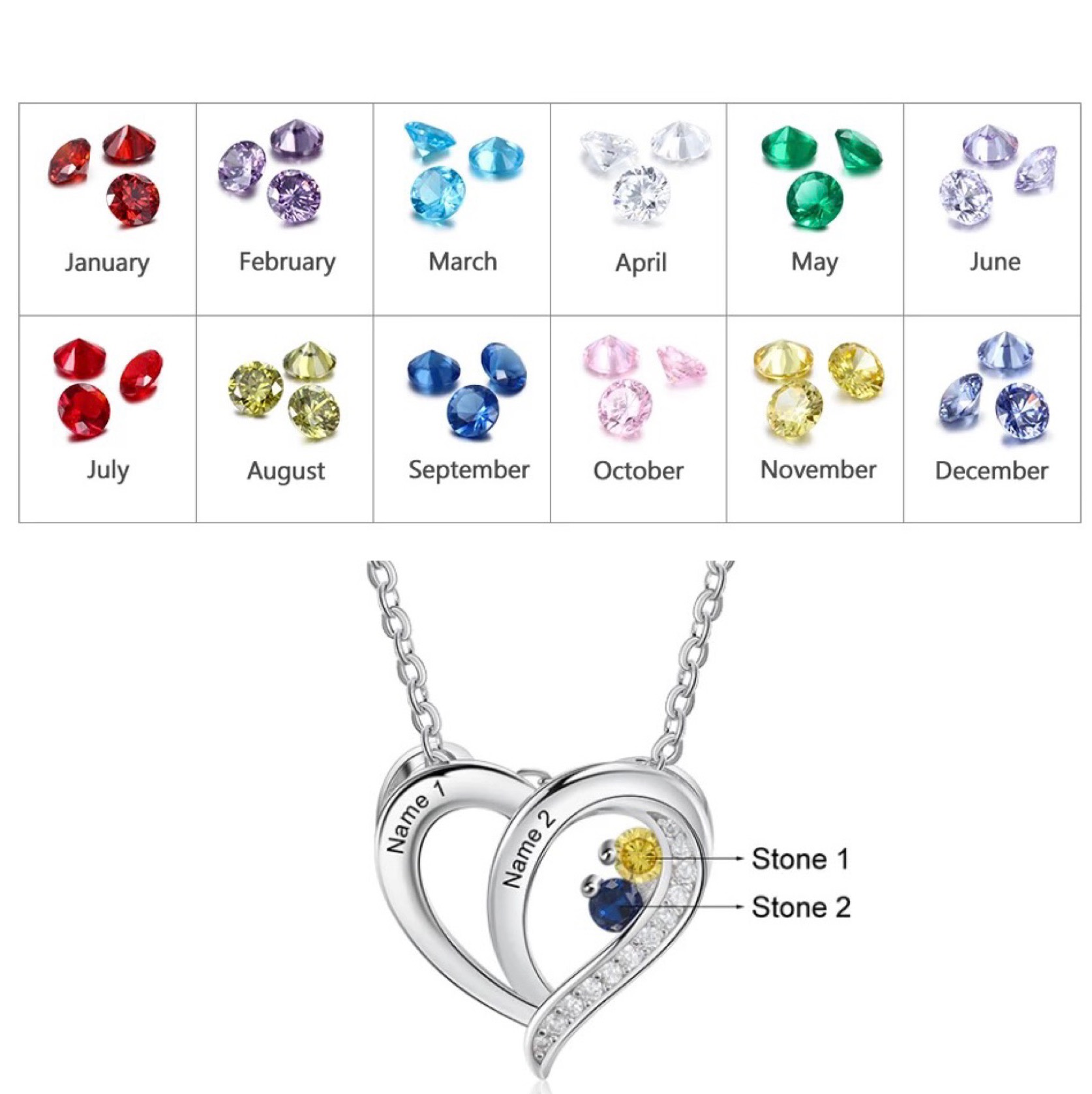 オーダーメイド 名入れ 誕生石 ハート ネックレス ジルコニア