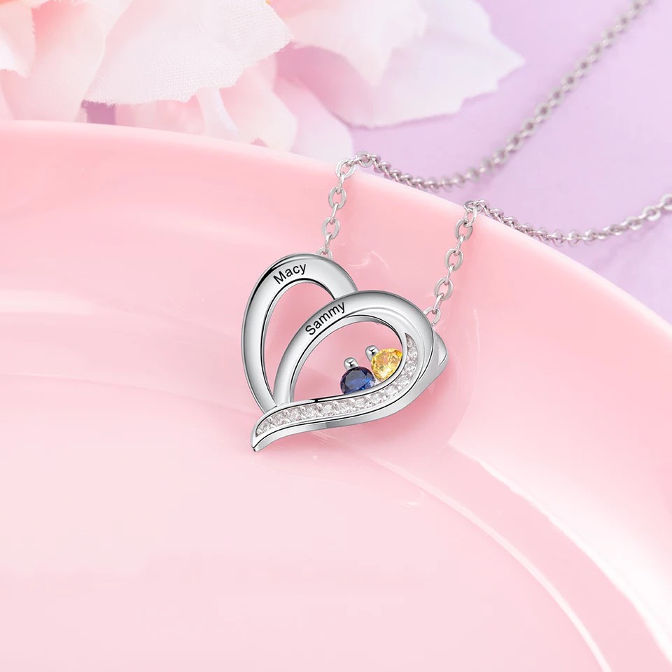 オーダーメイド 名入れ 誕生石 ハート ネックレス ジルコニア