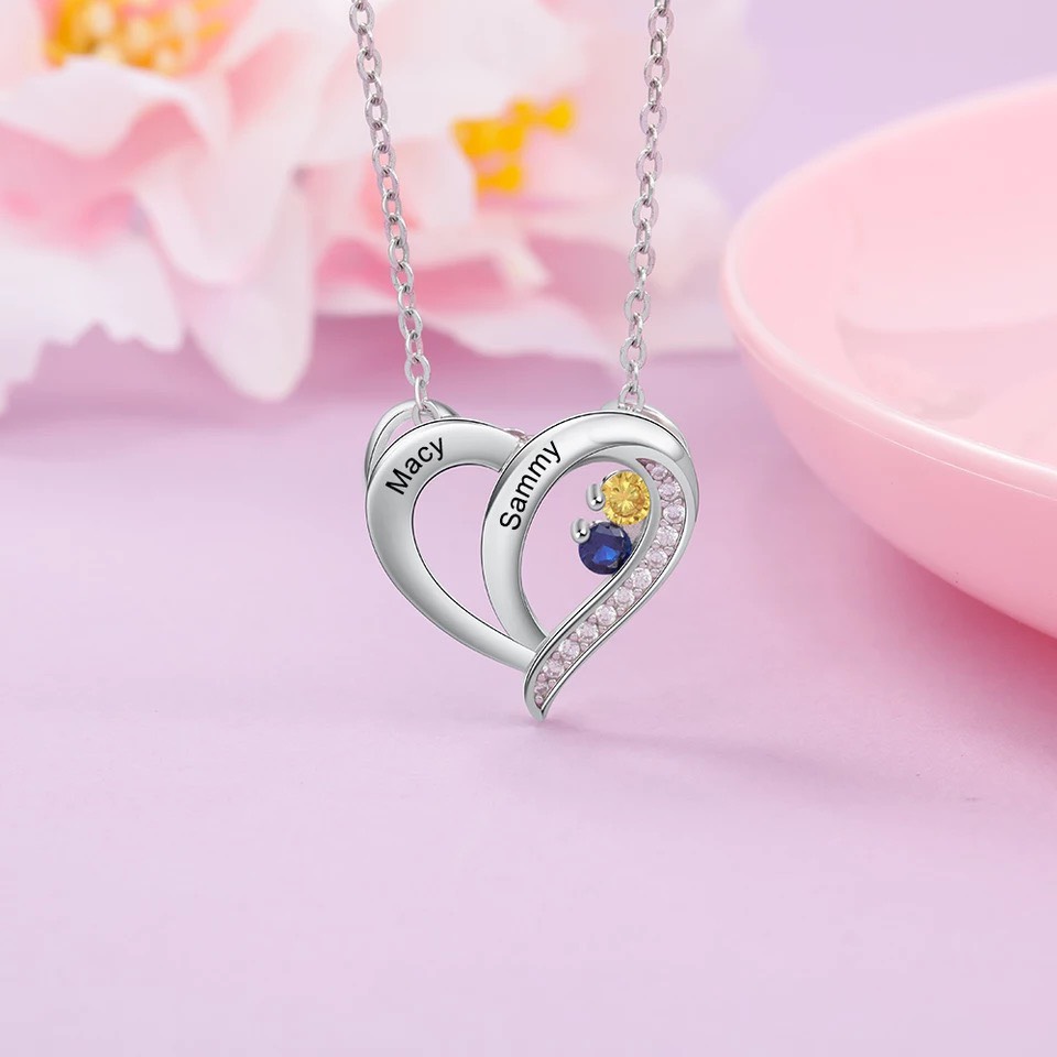 オーダーメイド 名入れ 誕生石 ハート ネックレス ジルコニア