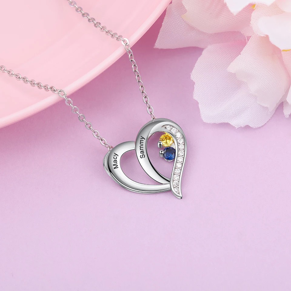 オーダーメイド 名入れ 誕生石 ハート ネックレス ジルコニア
