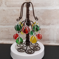 ビー玉のクリスマスツリー　ブラウン　LEDライト台付　〔マーブルアート〕 2枚目の画像