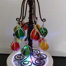 ビー玉のクリスマスツリー　ブラウン　LEDライト台付　〔マーブルアート〕 8枚目の画像