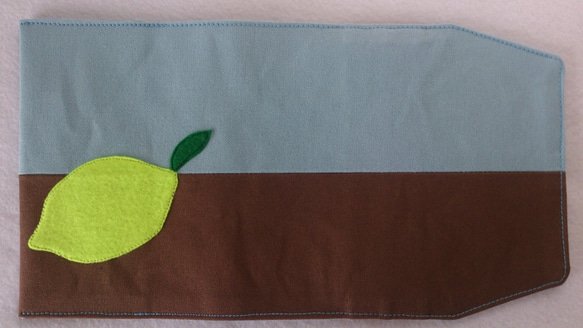 ブックカバー 帆布製 レモン柄（文庫本サイズ：スカイ✕ブラウン） 5枚目の画像