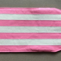 ブックカバー 帆布製「ボーダー柄：ピンク×キナリ」 （文庫本サイズ） 5枚目の画像