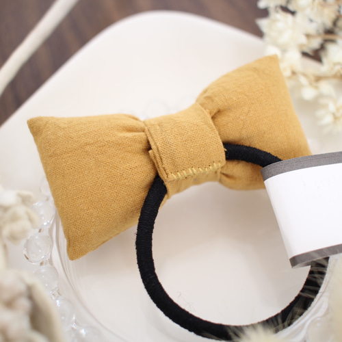 小花 刺繍ヘアゴム✧‧˚リボン マスタード ヘアゴム Little wing 通販 