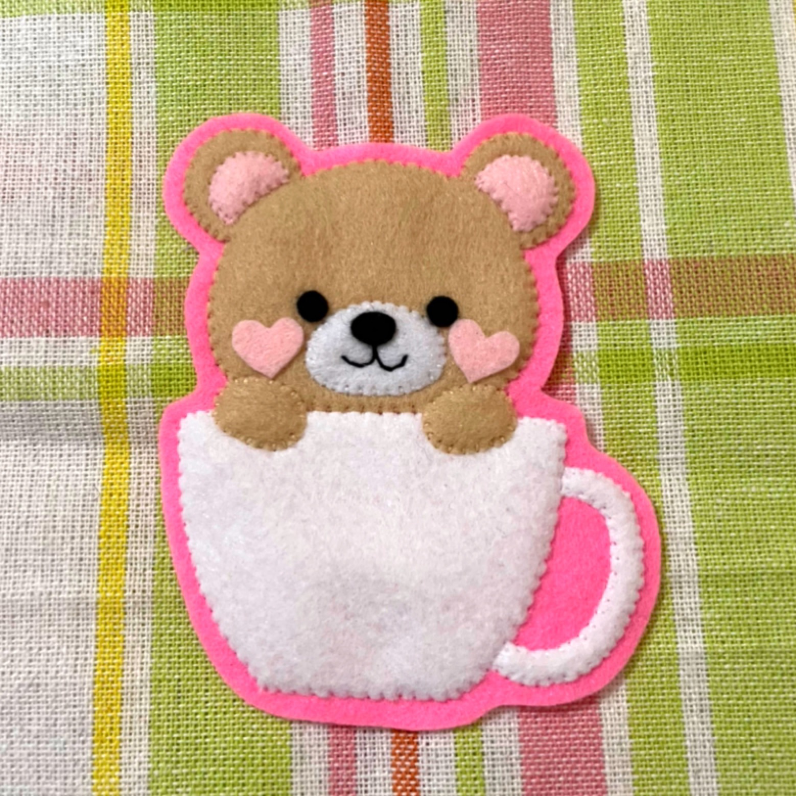 くまさんとマグカップ　フェルト名札　ワッペン
