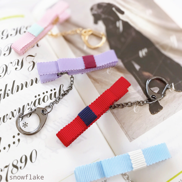 オーダー】バイカラーリボンキークリップ＊ストレート＊ キーリング
