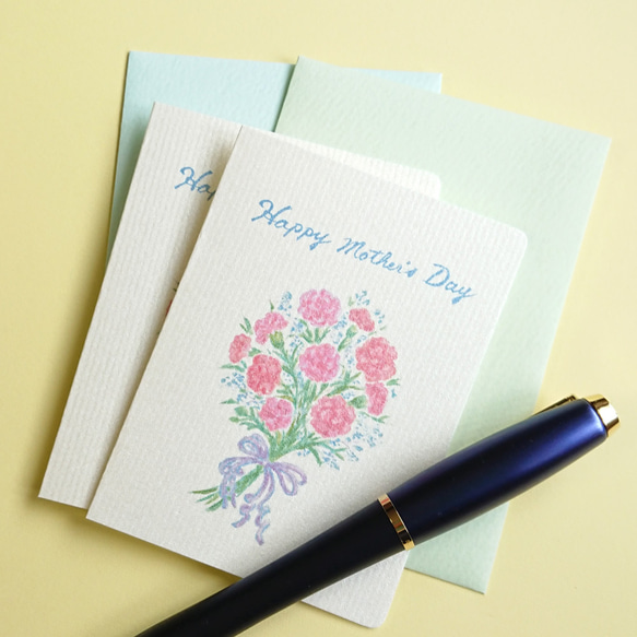 母の日 ミニメッセージカード「カーネーションの花束」 ２枚入 1枚目の画像