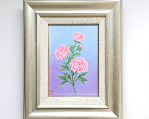 MaｉKO　油絵原画　芍薬のはな　サムホール　　額つき　メルカリ便発送 0_00a21b7c50c2d1272c1be493a3a7