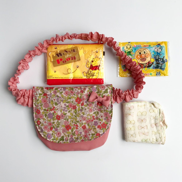 撥水ナイロン【ウエストゴム】花柄の移動ポケット（ピンク）女の子 6枚目の画像