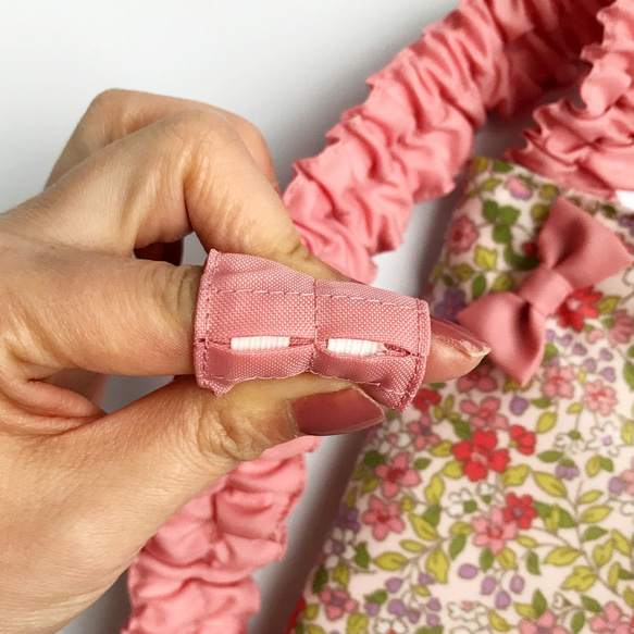 撥水ナイロン【ウエストゴム】花柄の移動ポケット（ピンク）女の子 8枚目の画像