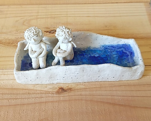 作家陶器入浴女の子作家作品2点セットハンドメイド彫刻