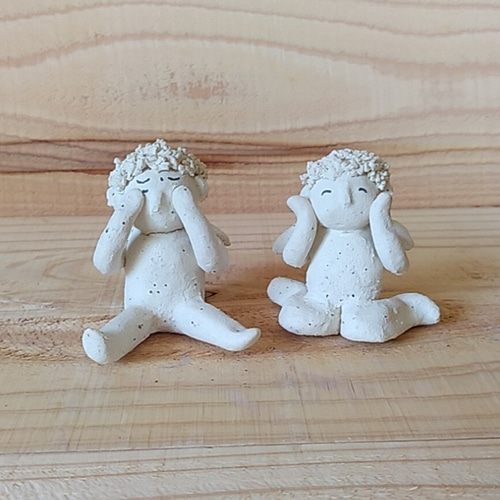 陶の天使【ウェーン。。＆ほっぺが落ちる～】 立体・オブジェ 陶芸幸房