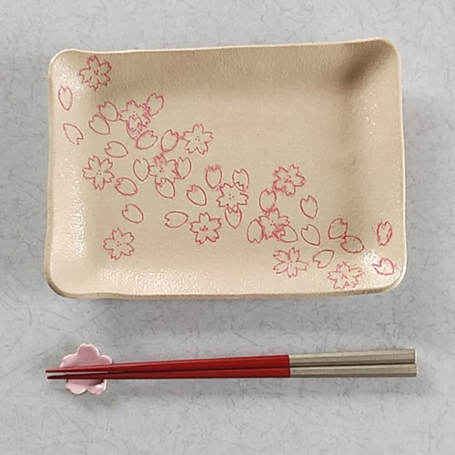 陶の長方形皿・ランチプレート【桜吹雪(象嵌)】 ランチプレート 陶芸幸