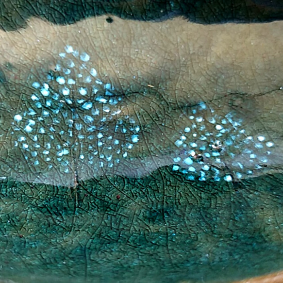 《訳あり品3点セット》陶の楕円鉢【深い緑、ビリジアンの森に佇む白い樹】 7枚目の画像