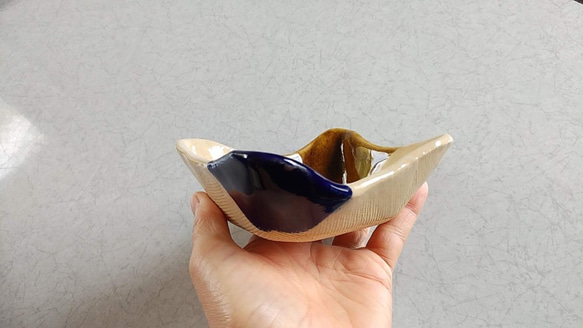 陶の四角形小鉢【あめ＆ルリ釉】 4枚目の画像
