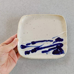 陶の平皿・取り皿・デザート皿【青(ルリ釉)・四角】 2枚目の画像