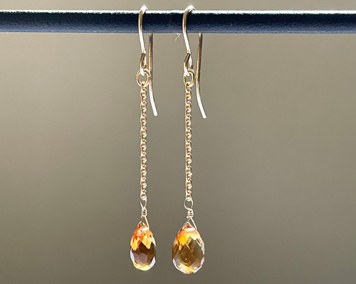 シトリン＊ロングピアス＊14kgf ピアス（フック・チェーン） FUKUJUN