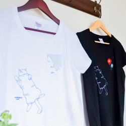 夏の猫Tセット〔へそ天猫と夏空の刺繍Tシャツ〕白＆黒 4枚目の画像