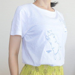 夏の猫Tセット〔へそ天猫と夏空の刺繍Tシャツ〕白＆黒 2枚目の画像