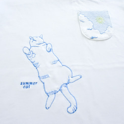 夏の猫Tセット〔へそ天猫と夏空の刺繍Tシャツ〕白＆黒 8枚目の画像