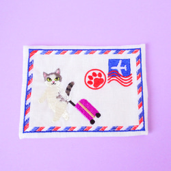 旅する猫のポケットティッシュケース《白》名入れ対応 2枚目の画像