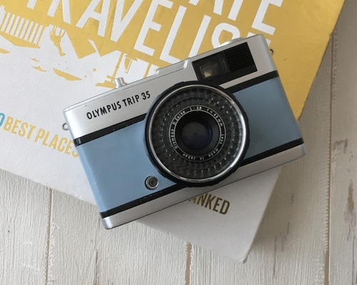 OLYMPUS TRIP 35 フィルムカメラ 水色 完動品】レトロなフィルムカメラ オリンパス TRIP35 スモーク