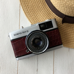 【完動品】レトロなフィルムカメラ オリンパス TRIP35　ブラウンのクロコ型押し革にお色直し 1枚目の画像