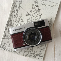 【完動品】レトロなフィルムカメラ オリンパス TRIP35　ブラウンのクロコ型押し革にお色直し 7枚目の画像